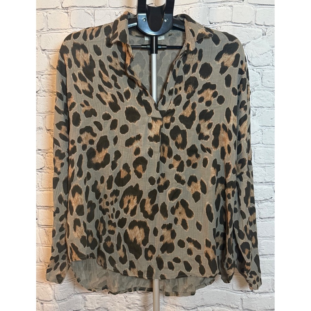 New Collection Leopard Print‎ Long Sleeve V-Neck Blouse Animal Print XL
